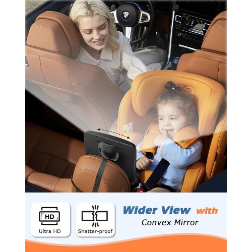 Zacro Baby Car Mirror with Night Light, 3 Brightness Safety Rear Facing Car Seat Mirror with Remote Control, Shatterproof Car Mirror Baby Rear Facing Seat, 360° Rotatable