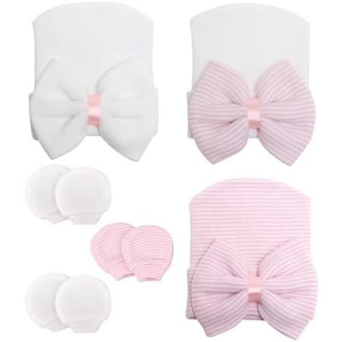 Newborn Baby Girl Hats with Bow No Scratch Cotton Toddler Infant Beanie Caps Soft Newborn Hospital Hat 0-3 Months