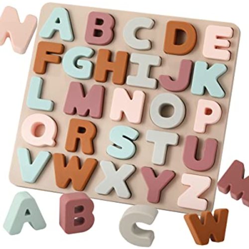 Silicone Alphabet Puzzle for Toddlers 1-3, Alphabet Toys with Puzzle Board & Letter Blocks ABC Letter Puzzles, Educational Learning Toys for Toddlers, Best Preschool Education Gift