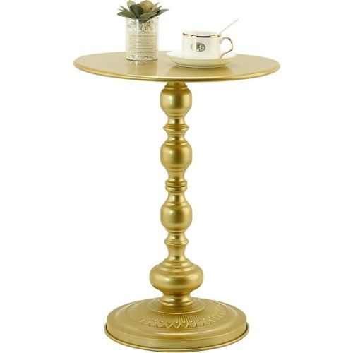Metal End Table, Round Side Table Nightstand for Bedside or Sofa, Vintage Style Accent Table Decorative Small Space Living Room Bedroom Patio, Small Bar Pub Table - 15.7'' Table Top