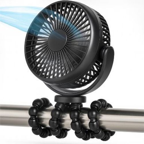 Portable Stroller Fan 3 Speed Rechargeable Flexible Tripod Clip-On Fan with Rotatable Design, for Car Seat, Crib, Bike, Treadmill, USB-C Wire Included