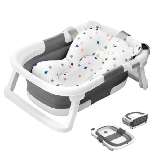 Rupoun Baby Bathtub, Collapsible for Newborn Boys and Girls, Foldable Baby Bathtubs, Gray, Plastic