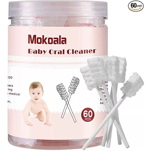 60Pcs Baby Tongue Cleaner, Baby Toothbrush, Disposable Infant Mouth Cleaner, Soft Gauze Toohthbrush Toddler Oral Cleaning Stick Dental Care for 0-36 Month Newborn