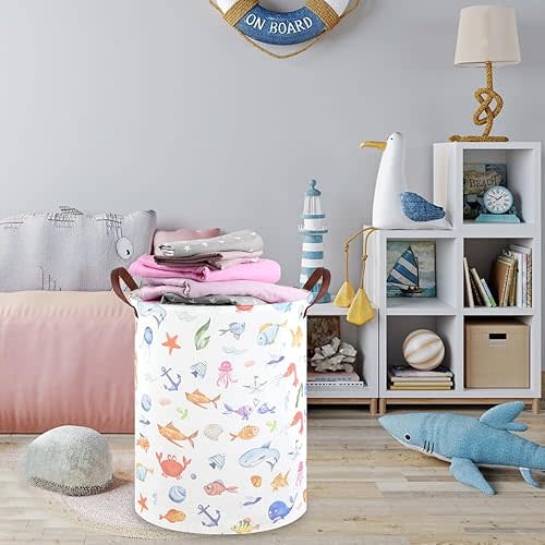 Marine animal kids waterproof foldable laundry basket,Fish Hamper,Nursery Hamper,Baby Storage Baskets for boy Room,Gift Baskets,Home Organizer,Nursery Decor(Fishes)