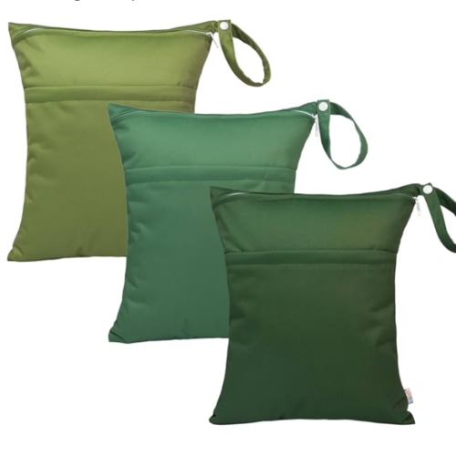 ALVABABY 3pcs Baby Cloth Diaper Wet/Dry Bags|Waterproof Reusable with Two Pockets|Travel, Beach, Pool, Daycare, Soiled Baby Items,Yoga,Gym Bag for Swimsuits or Wet Clothes 3L-ZM09