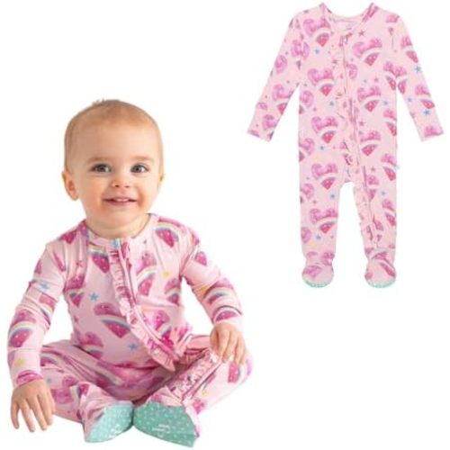 Posh Peanut Footie Pajamas for Baby Girls – Sleepers in Viscose from Bamboo with 2-Way Zipper & Ruffle Trim