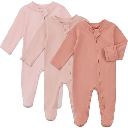 Aablexema Baby Organic Cotton Pajamas 2 Way Zipper Preemie Newborn One Piece Outfit Long Sleeve Footed Sleepwear