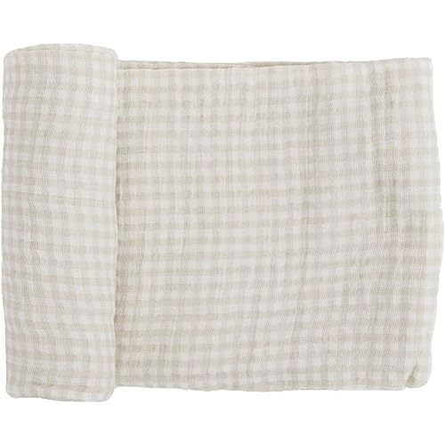 Little Unicorn – Tan Gingham Cotton Muslin Swaddle Blanket | Single | 100% Cotton | Super Soft | Newborns and Infants | Large 47” x 47” | Machine Washable