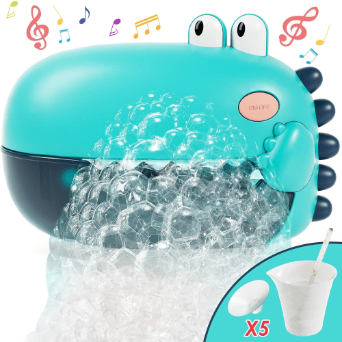 Bath Toys, Bathtub Toy Dinosaur, Toddler Bath Bubble Machine, Bubble Maker with 12 Songs, Bathtime Shower Bath Wall Toy for Boys Girls - Blue