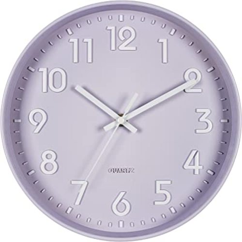 Bernhard Products Purple Wall Clock 10 Inch, Silent Non-Ticking, Quality Quartz 3D Numbers Battery Operated Round Pretty Clock for Kitchen/Office/Kids Bedroom/Baby Nursery Room