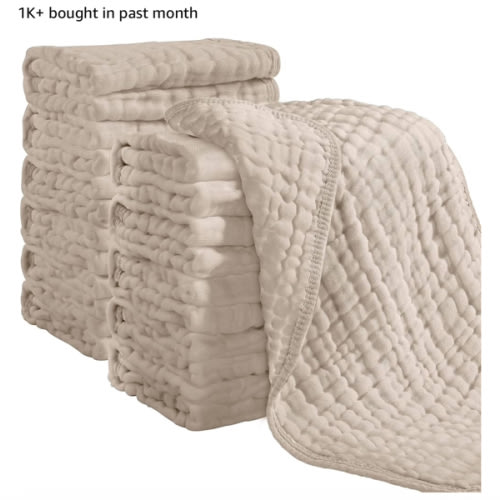 Amazon.com: Looxii Muslin Burp Cloths 100% Cotton Muslin Cloths 12 Pack Large 20''x10'' Extra Soft and Absorbent Baby Burping Cloth for Boys and Girls (Apricot) : Baby