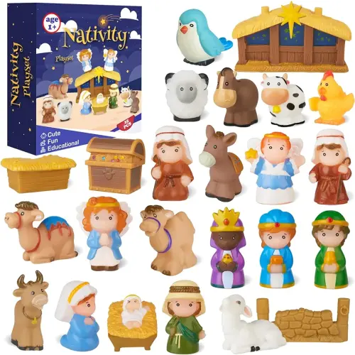 HARDWIND 25pcs Nativity Set for Kids, Christmas Story Playset Figurine, Little Nativity Toddler Toy, Nativity Scene Set for Children Ages 1 2 3 4 5 6+