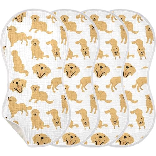 Golden Retriever Dog Muslin Burp Cloths for Baby 4 Pack Soft 100% Cotton Baby Washcloths Bibs for Boy Girl