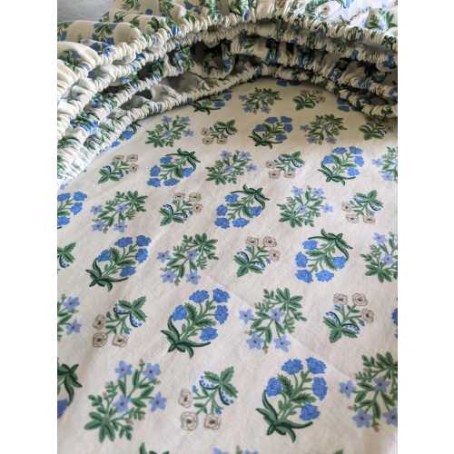 Rifle Paper co. Etsy Bedding block print green blue cream minimalist custom sizing floral Girls Nursery Bedding