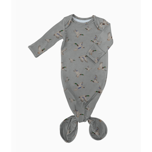 The Whimsy Willow Co Goosies Knotted Gown - DUCKS/MALLARDS (0-3MO)