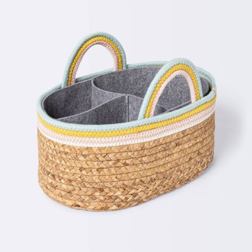 Braided Water Hyacinth Diaper Caddy With Coiled Rope Handles - Pink - Cloud Island™