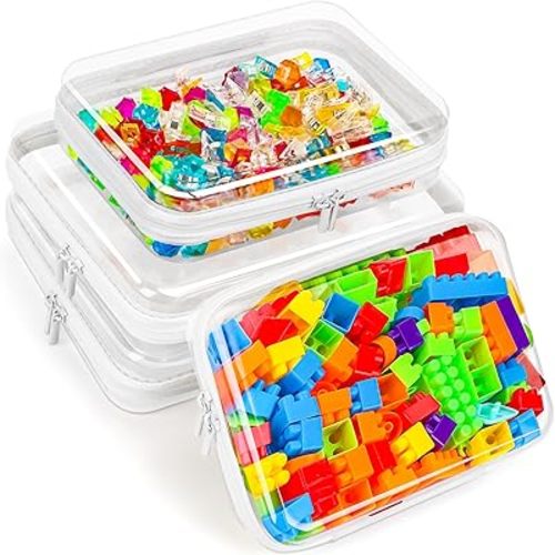 4 Pack Clear Hard Shell Zipper Case for Storage,Plastic Clear Zipper Case for Travel Organizer,Toiletry Pouch,Cosmetic Bag,Waterproof Organizer Bags Toy Storage Bins (2 Large + 2 Medium)
