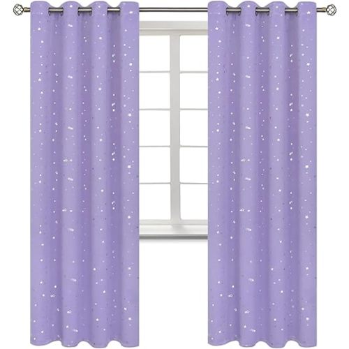 BGment Star Room Darkening Curtains for Bedroom - Grommet Thermal Insulated Silver Star Print Kids Curtains for Girl Room, Set of 2 Panels, Lavander, 52 x 84 Inch