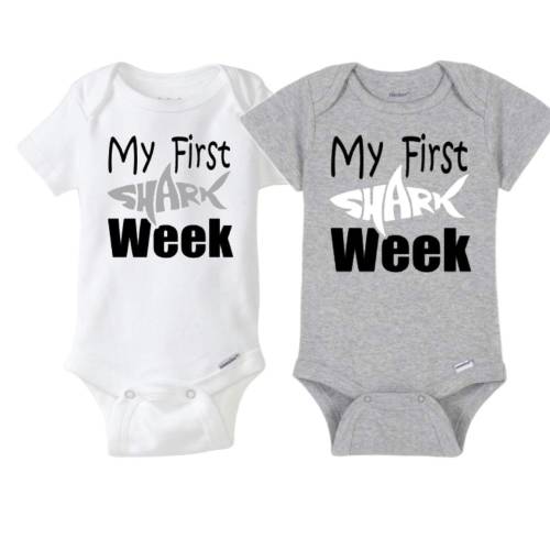 My First Shark Week One Piece or T-Shirt, Funny infant Baby Snap Closure One Piece
