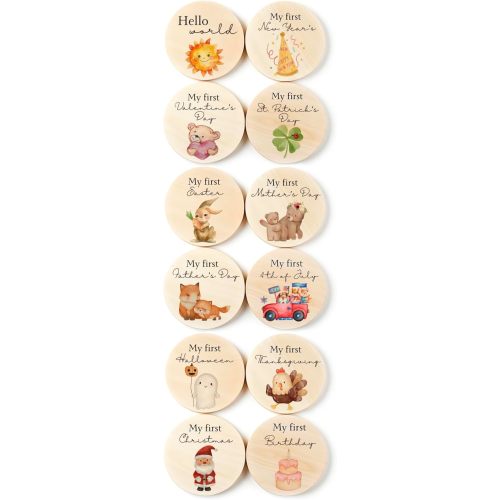Wooden Baby Milestone Signs - Baby's First Holidays Milestone Cards - Baby Milestone Markers Photo Prop