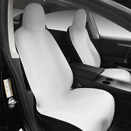 PTYYDS Car Seat Cover Compatible with Tesla 2017-2023 Model 3 and 2020-2024 Model Y Neoprene White Waterproof Front Seat Protector Replacement for Tesla Model 3 and Model Y Accessories(1PC,White)