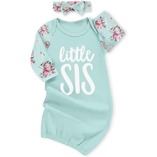 AMAWMW Newborn Baby Girl Little Sister Sleeper Gown Stripe Long Sleeve Nightgown Pajamas Gifts Stuff Essential Outfit