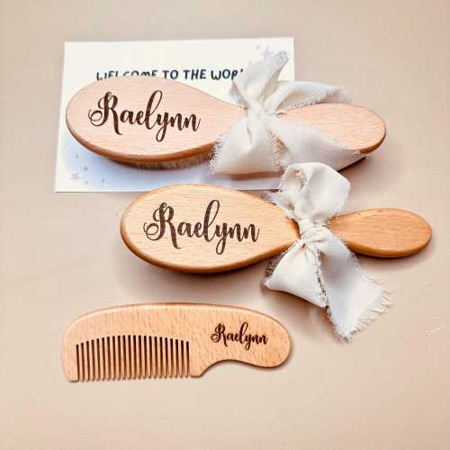 Personalized Baby Hairbrush Set Gift for Newborn, Custom Gift for Baby Shower, Custom Gift for Baby Boy, Personalized Gift for Baby Girl