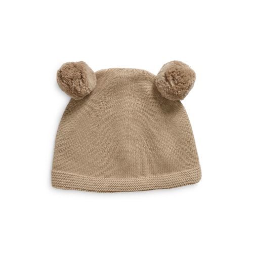 Pink Lemonade Double Pompom Organic Cotton Beanie, Stone