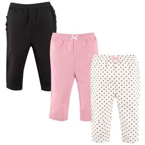 Hudson Baby Infant and Toddler Girl Cotton Pants 3pk, Black Hearts