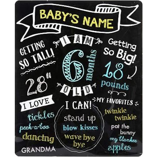 Pearhead All About Baby Milestone Photo Sharing Monthly Chalkboard, Baby Photo Prop, Black