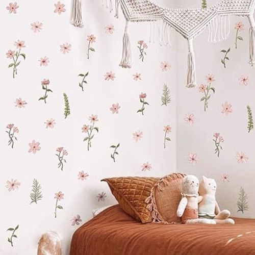 Coquette Boho Watercolor Wall Stickers - Colorful Wildflower Decals, Peel & Stick Vinyl Decoration