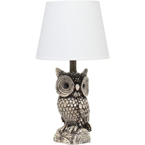 Simple Designs LT2098-WHT Woodland 19.85" Tall Contemporary Polyresin Gazing Brown & White Night Owl Bedside Table Desk Lamp w White Tapered Drum Shade for Decor,Bedroom,Kids' Room,Nursery,LivingRoom