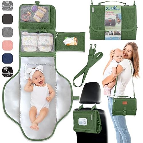 Portable Changing Pad for Baby, Travel Diaper Changing Pad for Newborn, Large Waterproof Baby Changing Mat, Foldable & Detachable Diaper Changing Station with Baby Wipes Pockets, Baby Stuff by Pillani