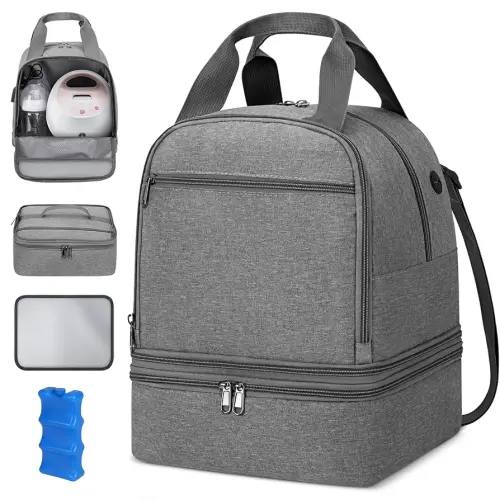 Pump Bag for Spectra S1 S2, Wearable Breast Pump Bags with Ice Pack, Pumping Bag with Waterproof Mat for Pump Accessories, Insulated Bottle Bags for Work Travel and Family (Grey)