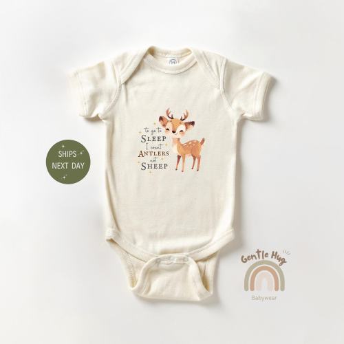 Deer Baby Onesie®, I Count Antlers Not Sheep, Daddys Hunting Buddy, Natural Baby Clothes, Deer Antler Onesie®, Deer Outfit, Baby Shower Gift