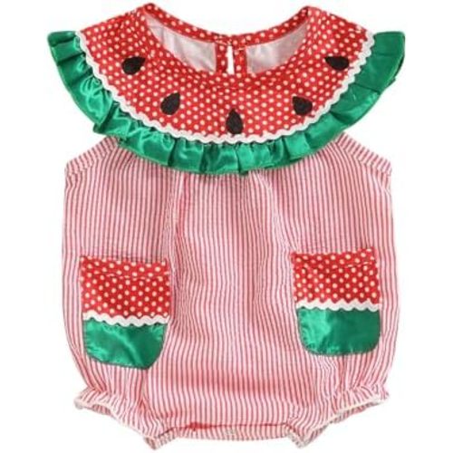 Smocked Baby Girl Clothes Watermelon Fruit Stripe Print Puff Sleeve Bubble Romper Frill Trim Ruffle Bodysuit Clothes
