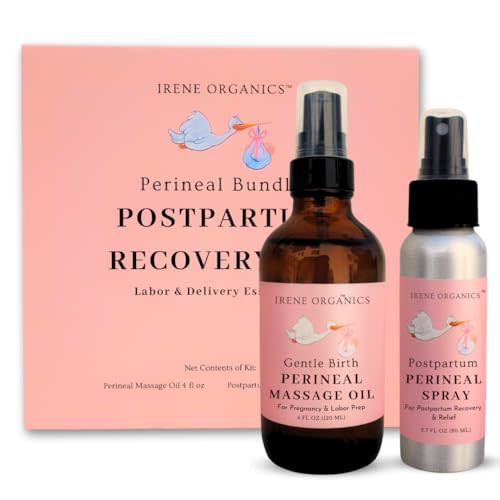 Organic Perineal Massage Oil Spray by Irene Organics for Pregnancy and Postpartum - Prevention for Perineum Tearing, All Natural, Third Trimester Pregnancy Must Haves for Childbirth (Perineal Bundle)