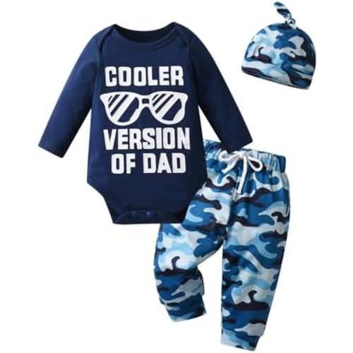 KuKitty Newborn Infant Baby Boy Clothes Long Sleeve Romper + Pants + Hat 3PCS Outfits Set