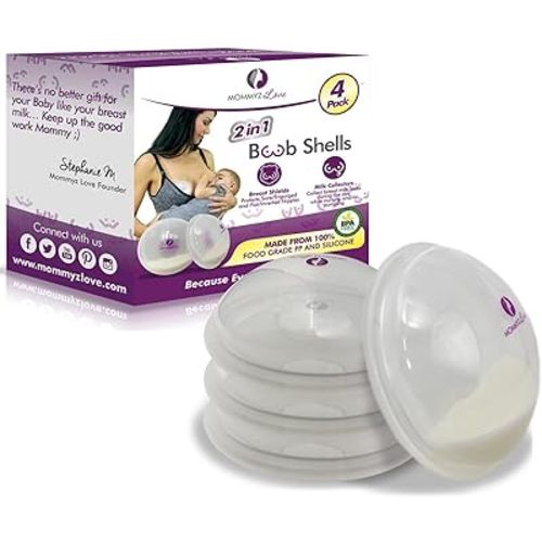 Mommyz Love Breast Shells & Milk Catcher for Breastfeeding No Plugs - Breast Milk Catcher to Relieve & Protect Cracked Sore & Engorged Nipples - Breast Shells Milk Collector for Leaking Milk (4 Pack)