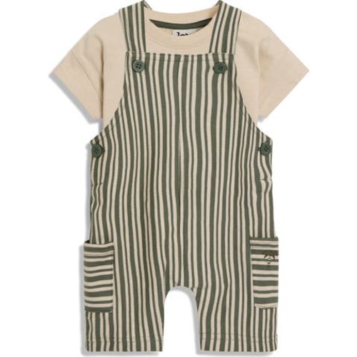 Stripe Cotton Shirt & Overalls Set, 3-6M