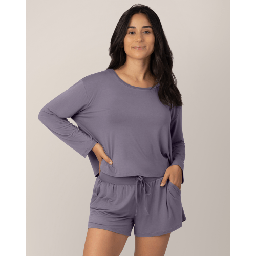Aria Bamboo Casual Cropped Long Sleeve Top | Granite - Kindred Bravely