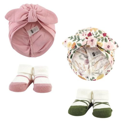 Hudson Baby Infant Girl Turban And Socks Set, Fall Botanical, One Size