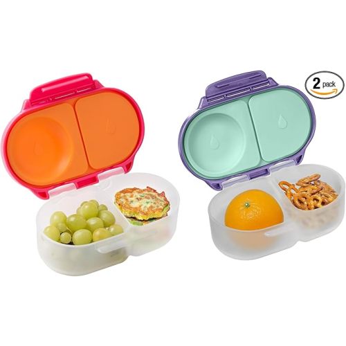 b.box Snack Box (2-pack) Reusable Snack Containers with Lids – Bento Box for Kids & Toddlers, Leakproof Lunch Box, BPA-Free and Dishwasher Safe Snack Container (S'shake + Lilac Pop, 1 3/4 Cup)