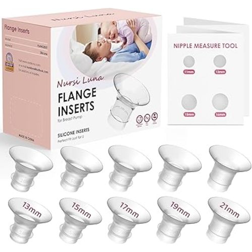 Flange Inserts 10PCS 13/15/17/19/21mm for 24mm Flange/Shield of Most Pumps, Flange Sizing Kit Silicone Flange Insert, Breastfeeding Essentials Kit for New Moms