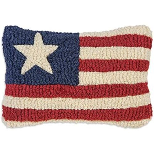 Artist-Designed Stars & Stripes Hand-Hooked Wool Decorative Throw Pillow - 4th of July Pillow for Couches & Beds - Easy Care, Low Maintenance - Veterans, Patriotic Pillow