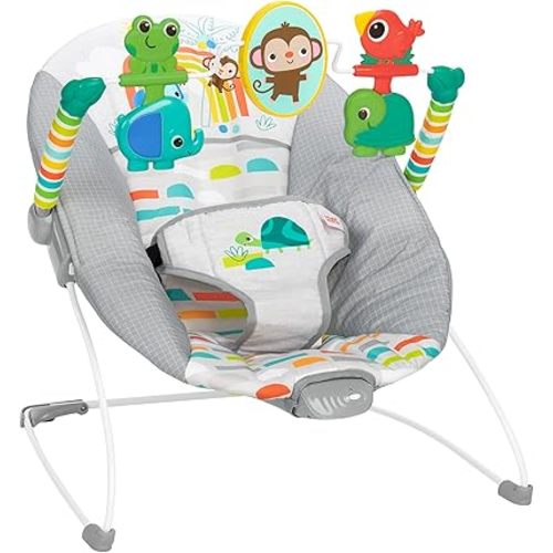 Bright Starts Playful Paradise Comfy Baby Bouncer Seat with Soothing Vibration and Toys, Unisex, 0-6 Months