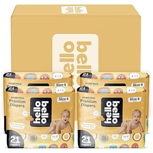 Hello Bello Premium Diapers Size 4, 84 Count Disposable, Extra-Absorbent, and Hypoallergenic Baby Diapers with Snug and Comfort Fit, Sunnyside Up Pattern Value Pack