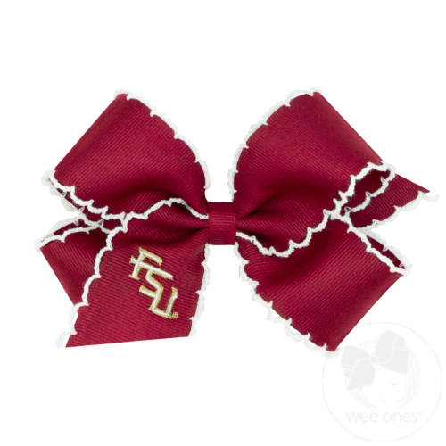 Medium Grosgrain Hair Bow with Moonstitch Edge and Embroidered Collegiate Logo - FLORIDA STATE | Wee Ones Hair Bows & Accessories
