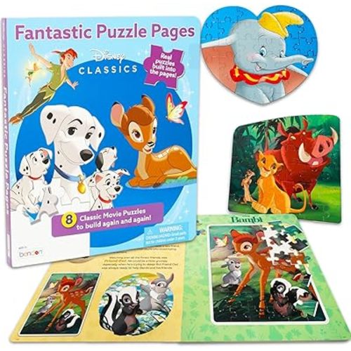 Bulk Disney Classics Puzzle Book 5 Pack - 200+ Pc Ages 4-6 3-5 | Lion King, 101 Dalmatians, Dumbo, Peter Pan Educational Jigsaw Puzzles for Kids | 5 Classic Disney Movie Puzzles in Storybook