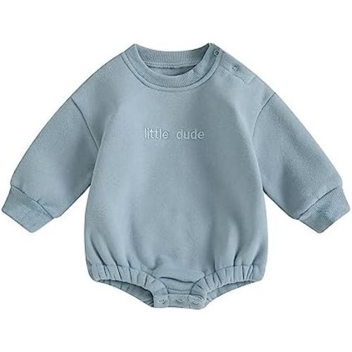 YOKJZJD Newborn Baby Boy Outfits Fleece Little Dude Bubble Romper Sweatshirt Long Sleeve T-Shirt Warm Fall Winter Clothes